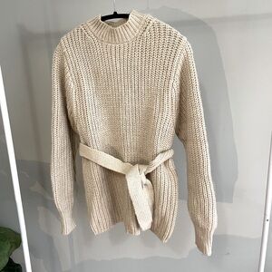 Zara Heavy Wool Knitted Belted Tan Sweater Size M